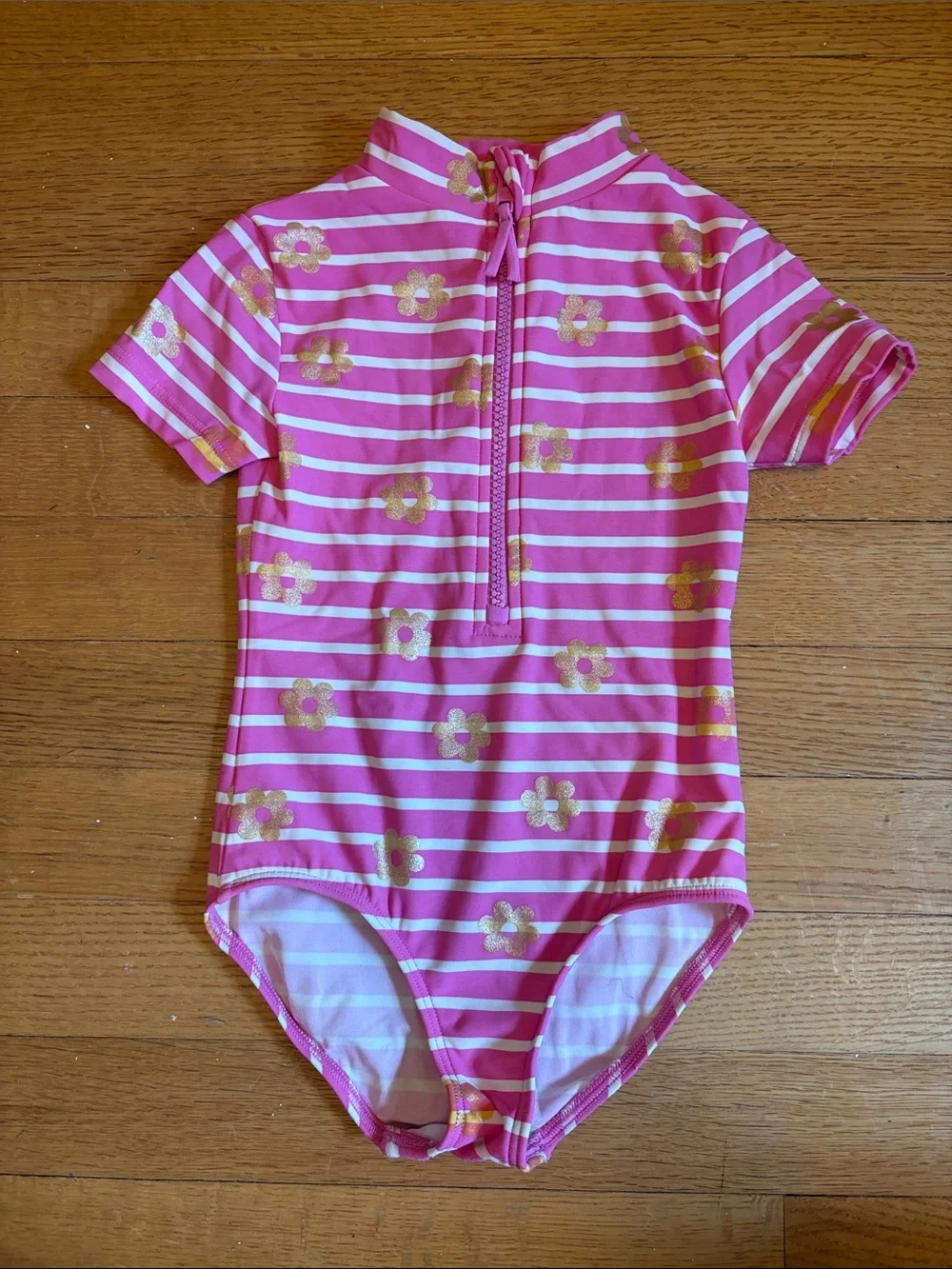 3-4 years Boden Rashguard One-Piece with Gold Flower Print